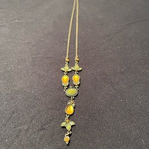 Vintage Gold Tone Chain Necklace with Yellow and Green Stones